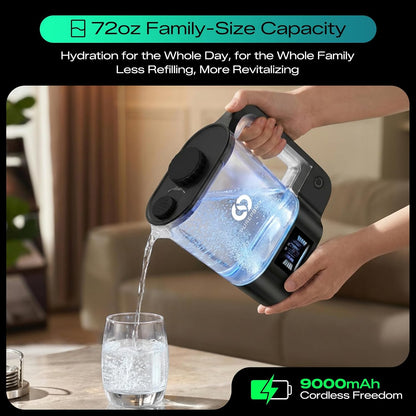Desktop Hydrogen Water Pitcher - 72Oz Large Hydrogen Water Bottle Generator - 3000 PPB SPE/PEM Machine - 9000Mah - Ideal Wellness Gift for Family & Home (Black)