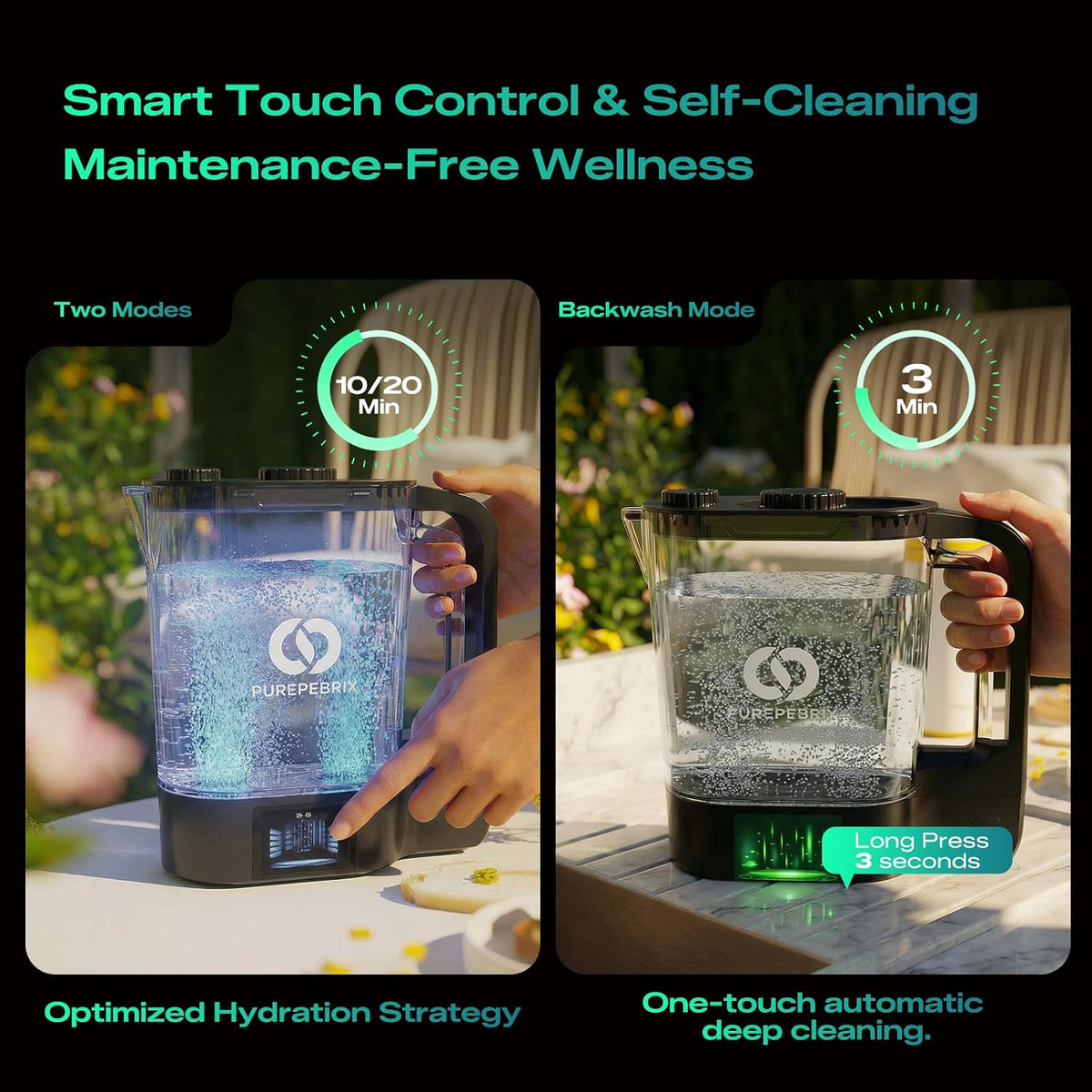 Desktop Hydrogen Water Pitcher - 72Oz Large Hydrogen Water Bottle Generator - 3000 PPB SPE/PEM Machine - 9000Mah - Ideal Wellness Gift for Family & Home (Black)