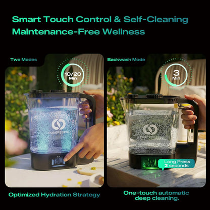 Desktop Hydrogen Water Pitcher - 72Oz Large Hydrogen Water Bottle Generator - 3000 PPB SPE/PEM Machine - 9000Mah - Ideal Wellness Gift for Family & Home (Black)